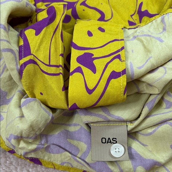 OAS Viscose Button Up Shirt Ochre Purple Smiley Face Men's Shirt Size Large - Picture 10 of 10